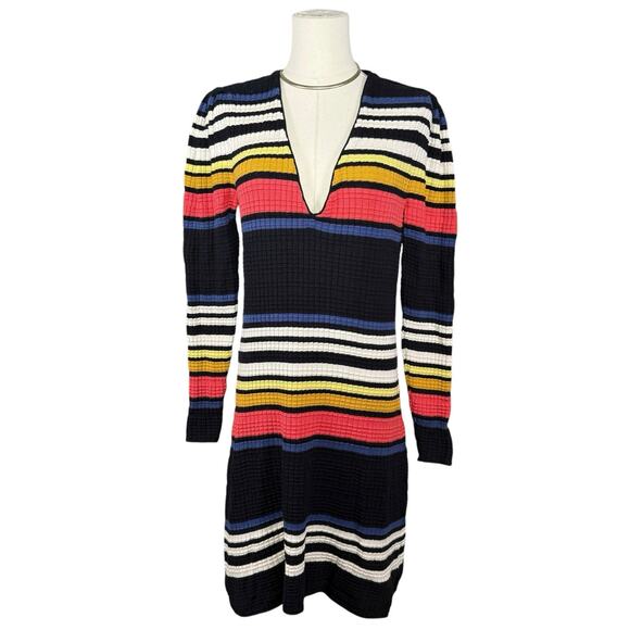 Free People Giget Stripe Knit Dress Multicolor Cotton Blend Retro Boho | Small - Picture 2 of 10